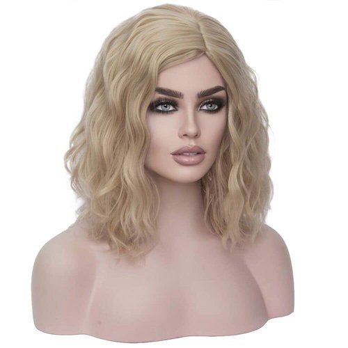 MAGQOO Blonde Wig Women Girls Short Curly Wavy Blonde Hair Wigs Blonde Bob Wig Synthetic Heat Resistant Cosplay Costume Wigs