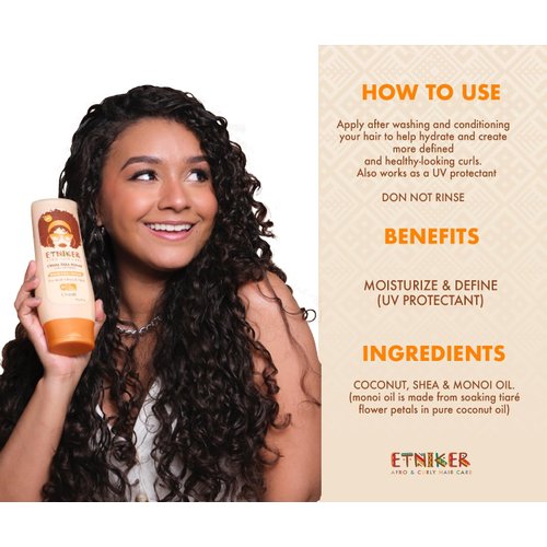 ETNIKER Curl Defining Styling Cream | Moisturize & Define | Coconut oil, Shea Butter & Monoi Oil | Free From Sulfates, Salt, Silicones, Mineral Oil, and Parabens (Bottle 290 grs, 10.2, Ounce)