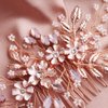 HapiBuy Wedding Hair Comb Rose Gold Crystal Simulated Pearl Bridal Hair Comb For Bride and Bridesmaid