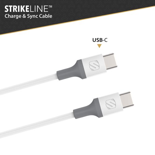 Scosche CC4WG-SP Strikeline USB-C to USB-C Sync Charging Cable, 4 Feet, White/Gray