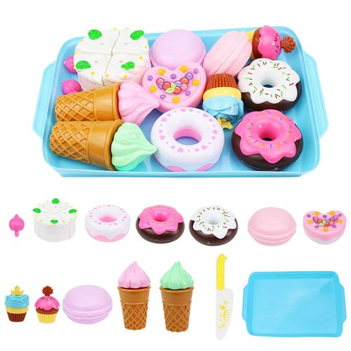 Elitoky Play Food Sets for Kids Kitchen - Kitchen Accessories for Kids - Toy Food - Pretend Play Plastic Desserts Cake Ice Cream and Donuts - Educational Toy Gift for Toddler, Boys, Girls, Kids