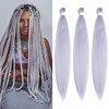 Braiding Hair Pre Stretched 30 Inch Silver Gray Braiding Hair 3 packs Professional Crochet Hair Extensions Yaki Straight High Temperature Synthetic Fiber for Braids（30",A40)