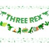 Three Rex Birthday Party Decorations-Green Glittery Three Rex Banner and Dinosaur Theme Garland 3rd Birthday Party Supplies for Boys Girls