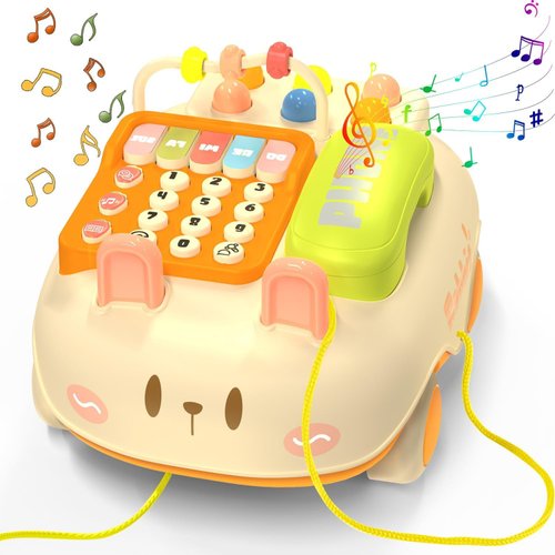 WXX Baby Phone Toy with Piano Music Game Children Pretend Phone,Cartoon Rabbit Styling Kids Cell Phone Toy with Light Parent-Child Interactive Game for Kids Boy Girl Early Education Learning Toy Gift