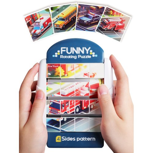 Fullware 16-Piece Rotating Puzzles for Kids 4-6, Toddlers Puzzles 3-4, Road Trip, Airplane Activities Game, Travel Toys - Brain Teaser, Fine Motor Skills - Birthday Gifts Boys Girls - Special Vehicle