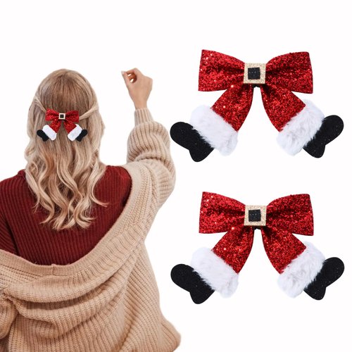 Christmas Hair Clip Christmas Sequin Bow Hair Clip Xmas Glitter Bowknot Hairpins for Women Red Christmas Hair Bow Clip for Christmas Birthday Party Hair Accessories 2 Pcs