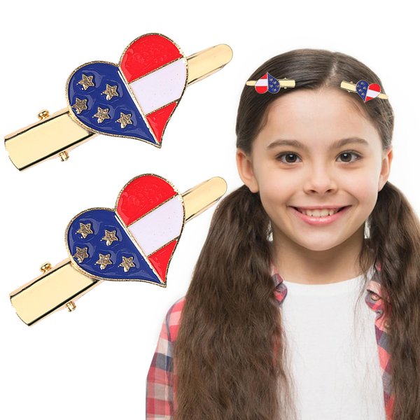 HIFANMM 2pcs 4th of July Hair Clips Metal Patriotic Hair Accessories for Women Girls Independence Day Hair Barrettes USA Flag Heart Cute Hairpins Gold Baby Hair Alligator Clip for Kids Party Decor
