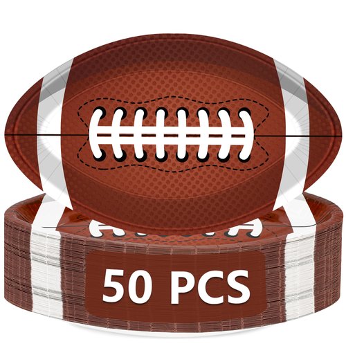 QZYL 50 PCS Football Plates, Football Party Plates, Football Shaped Disposable Paper Plates, Super Bowl 2024 Party Plates, Football Party Supplies for Football Decorations Sports Birthday Decoration