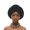 African Autogele Headtie Raw Silk Diamonds Head Wraps Women Turban Cap Nigeria Wedding Geles Party Headpiece Turbante Mujer (Gold)