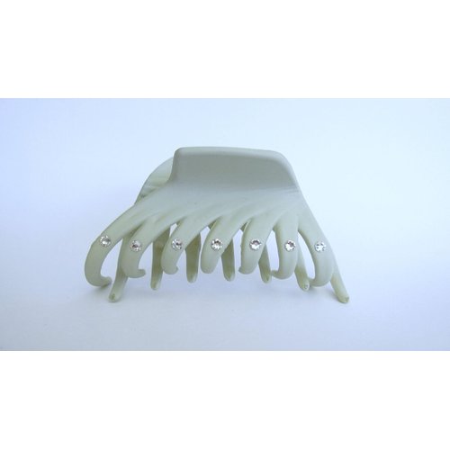 Generic Light gray hair claw clip with crystals for fine thin hair (Crystal choice: With crystals), 1 Count (Pack of 1)
