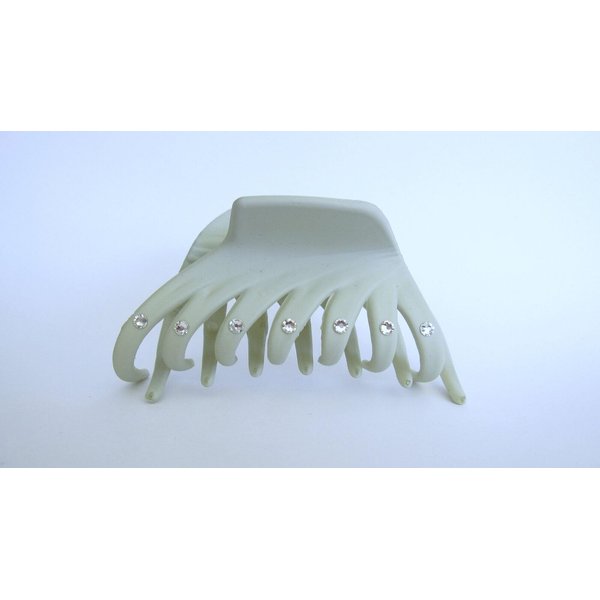 Generic Light gray hair claw clip with crystals for fine thin hair (Crystal choice: With crystals), 1 Count (Pack of 1)