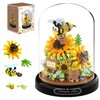 QIQIRUI Bee Garden Building Blocks Set - 548 PCS Mini Brick Blocks with Base and Dust Cover, Artifical Flower Office Home Décor for Mother Friend Girlfriend