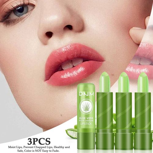 BINGBRUSH Color Changing Lipstick Queen,Long Lasting Lip Care Nutritious Lip Balm Moisturizer Magic PH Temperature Change Lip Gloss Makeup Set for Women (Aloe Vera, 3 Count (Pack of 1))