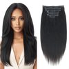 ABH AMAZINGBEAUTY HAIR Seamless Clip in Hair Extensions Human Hair Yaki Straight Brazilian Virgin Hair Clip in Hair Extensions 120G Yaki Straight Seamless Clip ins for Black Women 12 Inch 7Pcs Black