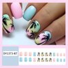 24Pcs Summer Press on Nails Square Short Fake Nails Cute Coconut Tree Stick on Nails Design Glue on Nails Full Coverage Beach Acrylic Nails Pink Blue False Nails for Women Or Girl Manicure Ornament