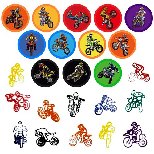 24 Pcs Dirt Bike Party Stampers,Motocross Birthday Party Supplies,Cross Country Motorcycle Extreme Sports Party Favors, Classroom Rewards Carnival Prizes, Racing Party Goodie Bag Pinata Fillers