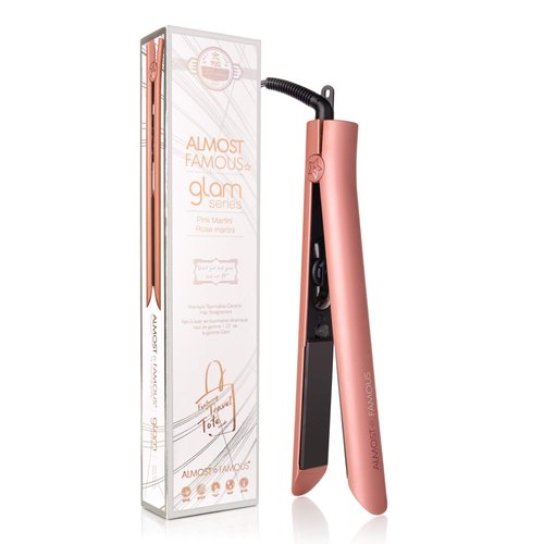 ALMOST FAMOUS Glam Series Professional Hair Straightener Flat Iron with Case for Hair Styling, Tourmaline & Ceramic Straightener with Adjustable Temperature 310°-450°, Multi Hairstyles (Pink)