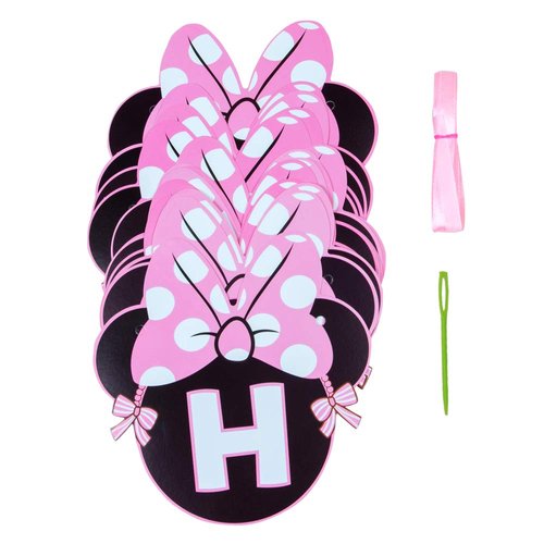 CHuangQi Minnie Themed Party Banner, Happy Birthday Banner, Birthday Party Supplies & Decoration
