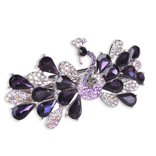 Sankuwen Peacock Rhinestone Hairpin Luxury Crystal Hair Barrette Clip(Purple)
