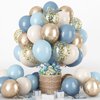 Dusty Blue Balloon Set, 60Pcs 12 Inch Slate Baby Blue White Sand Latex Balloon with Metallic Confetti Champagne Gold Helium Balloons for Birthday Party Baby Bridal Shower Boho Decortaions Supplies