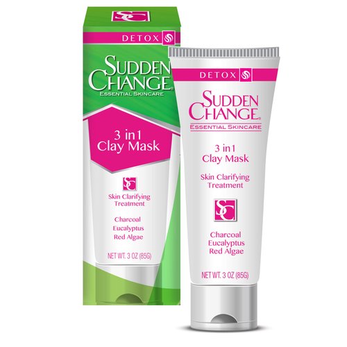 Sudden Change 3-In-1 Clay Mask - Charcoal Clarifying Face Mask - Tones & Hydrates Skin - For Sensitive & Dry Skin Types, 3 Oz
