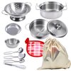 Tiny Size Cooking Pretend Play Kitchen Cooking Toys with Stainless Steel Cookware Play Pots and Pans Set，Cooking Utensils Cookware Kitchen Play Accessories Toys Cooking Pots for Toddlers Kids(Mini)