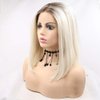 Sylvia Wig 14" Platinum Blonde Ombre Bob Hairstyle Synthetic Lace Front Bob Wigs Brown Roots Short Straight Wigs Heat Resistant Fiber Hair for Woman…