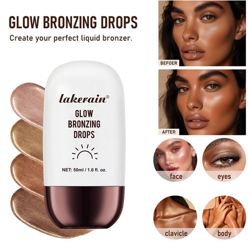 Yeweian Bronzing Drops For Face, Liquid Bronzer Glow Drops, Face Body Shimmer Glow Illuminator, Nourishing Skincare Bronzer Shimmer Oil, Waterproof Moisturizing Body Highlighter(03 Deep Bronze Glow)