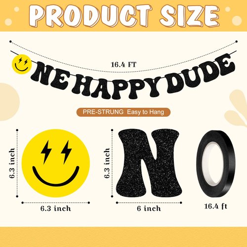 Tellingyou One Happy Dude Banner One Happy Dude 1st Birthday Party Decorations First Birthday Party Decor Hippie First Birthday Banner for Baby Shower Birthday Hippie Party Decoration Supplies