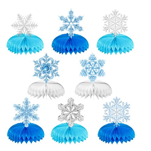 Frozen Party Snowflake Decorations, Winter Wonderland Decorations, Snowflake Honeycomb Table Centerpieces, Thanksgiving Christmas Birthday Party Decorations, Party Supplies 8 Pieces