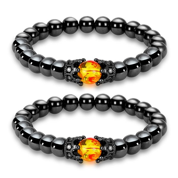 ZZ ZINFANDEL 2Pcs Anti-Swelling Black Obsidian Bracelets,Adjustable Lymphatic Drainage Magnetic Therapy Bracelet Anklet for Women Men,Anti-Anxiety Yoga Beads Stress Relief Bracelets (D)