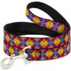 Dog Leash Diamond Plaid Orange Yellow Blue Purple Fuchsia 4 Feet Long 1.5 Inch Wide