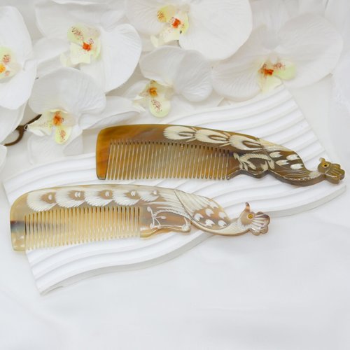 Natural Buffalo Horn Comb, Anti-Static Handmade Fine-Tooth Comb for Hair, Beard, and Pocket - Gift for Men, Women, Mom, Wife, Daughter, Mother's Day, Birthday (Peacock, 8 inch)