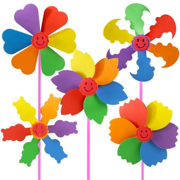 Yohelly 5 Pcs DIY Sticky Mosaic EVA Windmill Art Crafts Early Learning Games Handmade Art Kit for Preschool Toddlers Boys and Girls