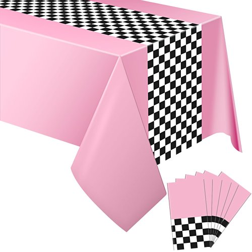 Irenare Car Birthday Party Supplies Racing Party Decorations 50s Party Tablecloth Racetrack Table Runner Table Covers for Kids Boy Car Theme Birthday Party, 54 x 108 Inch (Pink,6 Sheets)