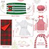 8 Pcs Christmas Elf Doll Accessories Set with Christmas Sleeping Bag, Bathrobe, Apron and Chef Hat, Scarf, Glasses, Christmas Elf Hammock Xmas Accessory for Doll Decorations (Green Stripes)