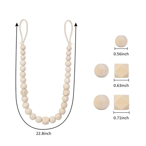 Wood Bead Curtain Tiebacks, KLOGTSIND Set of 2 Curtain Holdbacks for Thin or Thick Window Draperies, Boho Farmhouse Curtain Tiebacks with Hooks, Curtain Tie Backs for Home Office Room Decor
