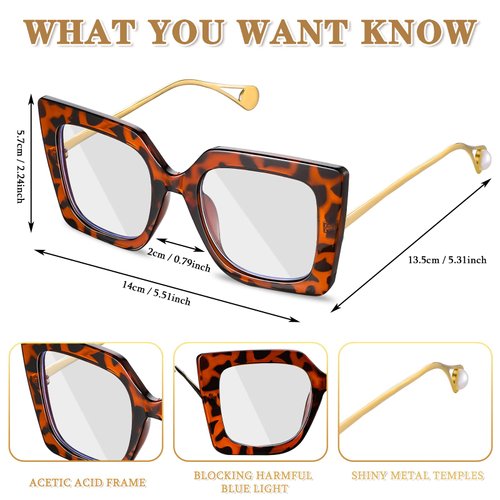 Kingdder 6 Pack Oversized Blue Light Glasses for Women Square Blue Light Blocking Glasses Stylish Computer Reading Eyeglasses (Elegant Colors)