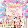 LXlucktim Donut Birthday Party Supplies for 1 Year Old Girl, 150 Pcs Sweet One Party Decorations for Girls Baby - Backdrop, Tablecloth, Crown, Poster