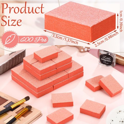 Gisafai 600 Pieces Bulk Mini Nail Buffer Blocks 80/100 Grit 2 Sided Professional Salon Orange Buffer Nail File Prior to Application of Polish Buffers for Acrylic Nails