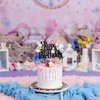 1 PCS Magic Alice Happy Birthday Cake Topper Glitter Eat Me Magical Hat Bunny Clock Fairy Birthday Cake Pick for Magic Alice Theme Baby Shower Birthday Party Decorations Supplies Black