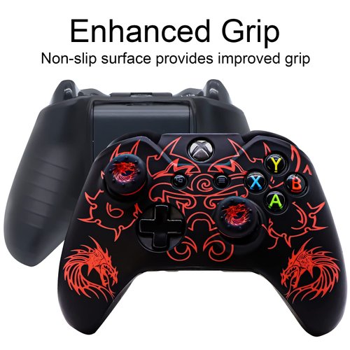 Xbox-One Controller Skin, BRHE Anti-Slip Silicone Cover Protector Case Accessories Set for Microsoft Xbox 1 Wireless/Wired Gamepad Joystick with 2 Thumb Grips Caps (Red)