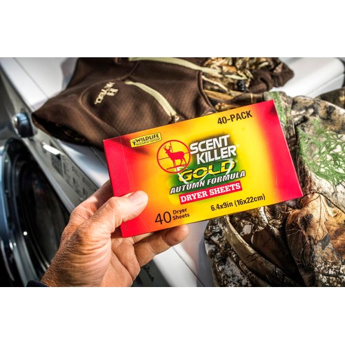 Wildlife Research Scent Killer Gold Autumn Formula Dryer Sheets for Hunting, Pack of 40