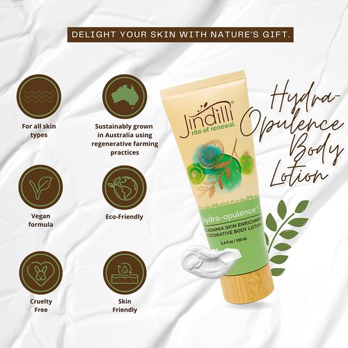 Jindilli Hydra-Opulence Macadamia Body Lotion for Women and Men, All-Natural, Cruelty-Free Moisturizer with Aloe Vera. Ideal for Sensitive Skin, Eczema, Rosacea, Sunburn, Massages. (16.9 fl oz)