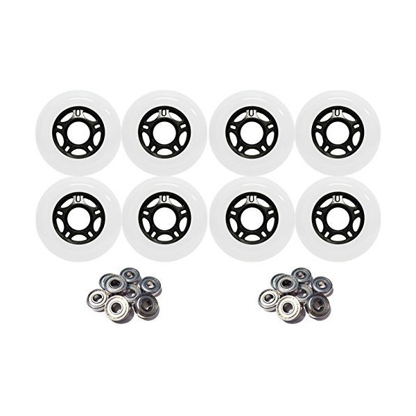 Player's Choice Outdoor Inline Skate Wheels 89a - Choose Size, Color, and Bearings (White, 80mm 8-Pk, ABEC 9 Bearings)