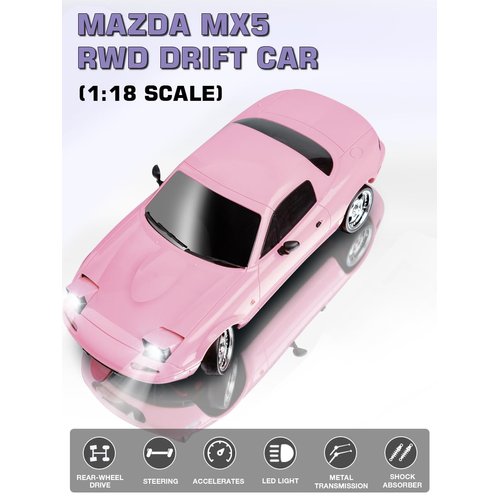 SVERTIBO LD1804 1/18 Scale RC Drift Car, Mini Mazda MX-5 RC Model Car 2.4GHz RWD Miata RC Vehicles with Gyro for LED Lights for Adults Hobby Toys