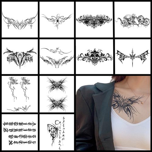 12 Sheets Temporary Tattoos Adult,Semi Permanent Tattoo Long Lasting Waterproof Temporary Tattoo Stickers Lasts 1-2 Weeks Temporary Tattoo Kit for Women and Girl
