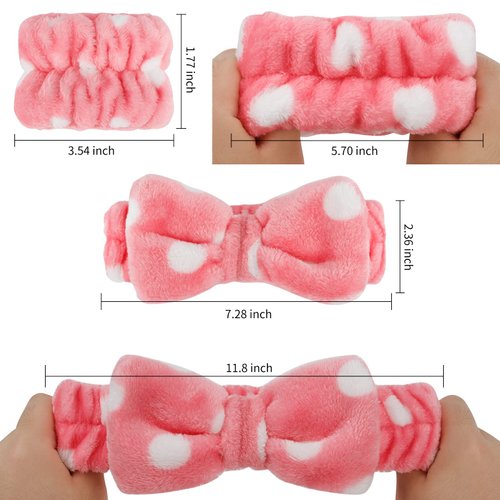 AMCAMI 6 PCS Spa Headband with Wrist Washband Face Wash Set, Makeup Headband and Wristband Towel Scrunchies for Washing Face, Skincare Headband Sleepover Party Supplies for Girls(Pink)