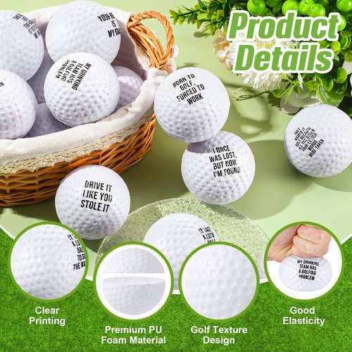 RoundFunny 12 Pcs Mini Golf Stress Balls Bulk Golf Party Favors 2.5 Inch Golf Squeeze Balls Foam Golf Balls Golf Sport Stress Relief Ball Toys for Adult Golf Prizes Office(White)