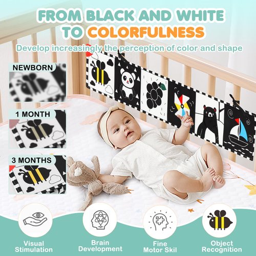 BBWOO High Contrast Baby Toys for Newborn, Tummy Time Toys, Black and White Baby Toys, Soft Baby Book, Infant Toy 0-3-6-12 Months, Visual Stimulation Toy, Chrismas Stocking Stuffers